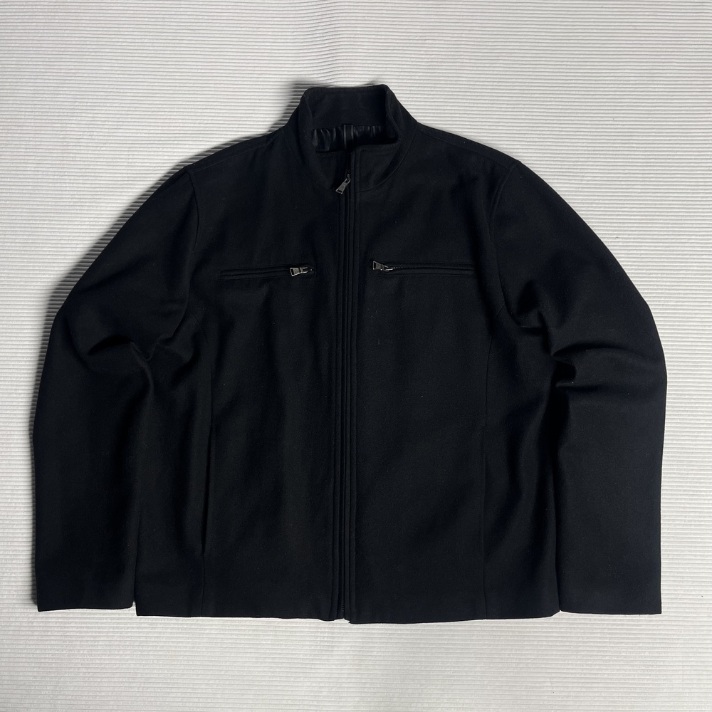Express Jacket Mens XL Black Wool Military Full Zip Stand Collar Lined Pockets